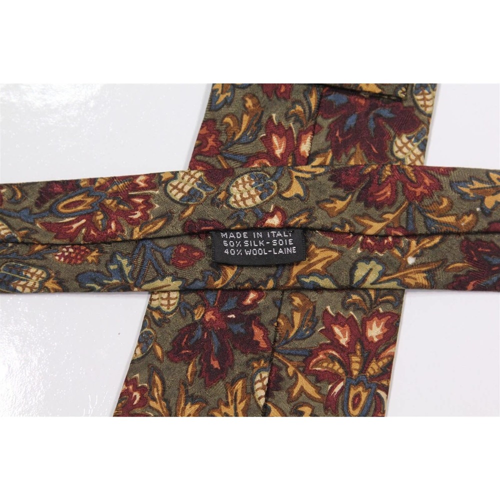 Chanel Paris Green/Burgundy/Blue Floral Fall Colors Silk-Wool Necktie Tie - Picture 6 of 7